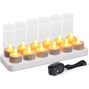 12 Pc Rechargeable Flickering Candle Set Cozy Decor