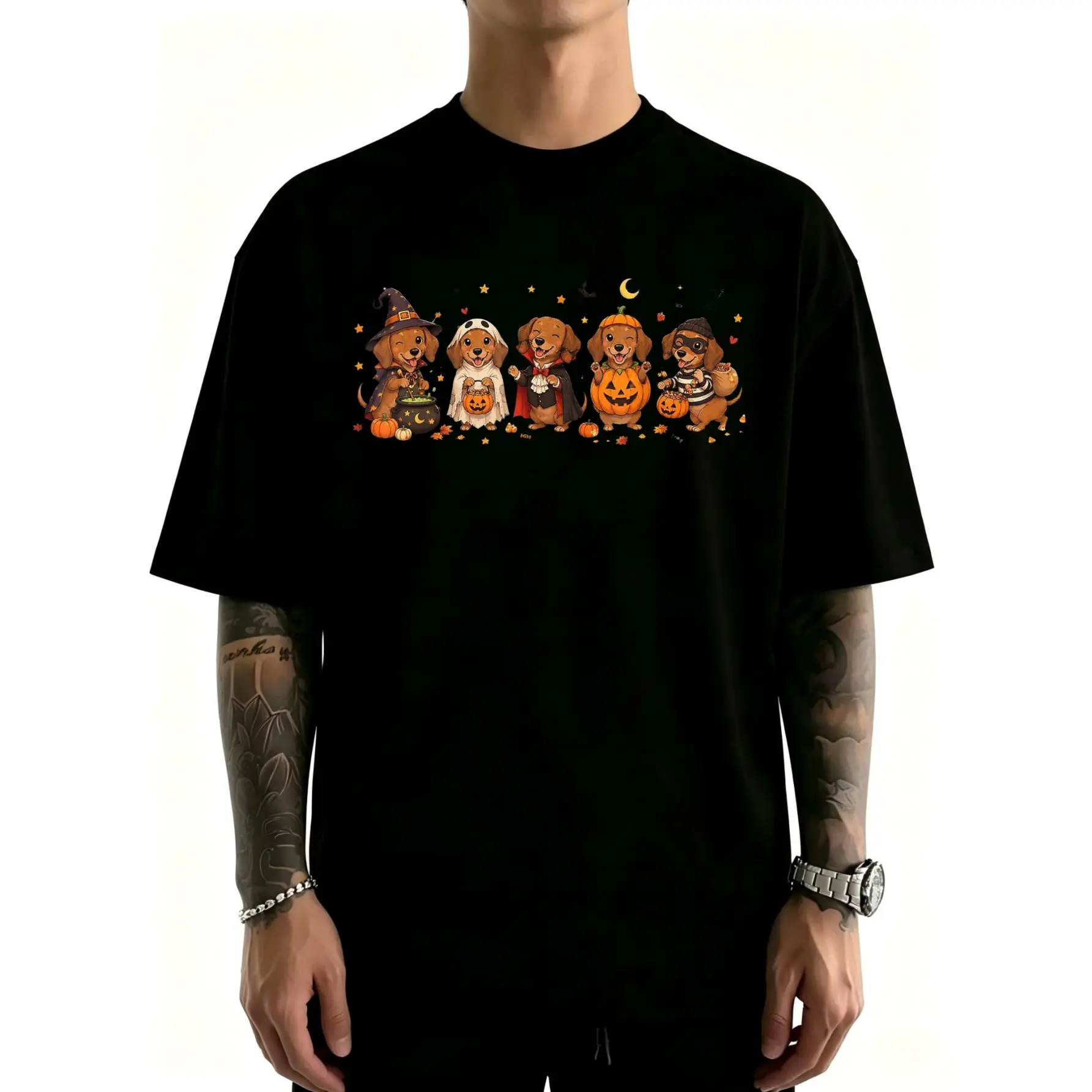 Unisex Funny Dachshund Halloween Costume Dogs Spooky Season T-ShirtCotton Clothing Streetwear Men's Top