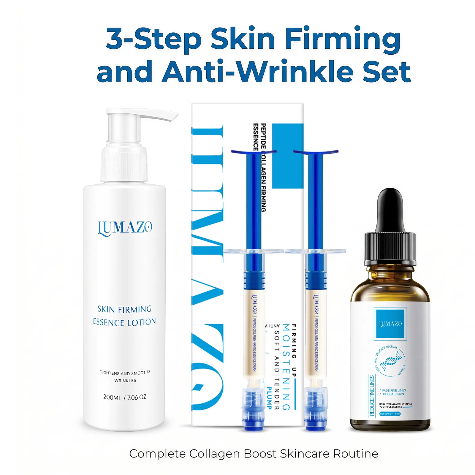 3-Piece Anti-Aging Skincare Gift Set with Collagen & Peptides, Firming & Lifting Formula, Youth-Revitalizing Lotion, Fluid & Cream, 1 Set
