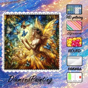 5D goose down canvas painting available with AB diamonds, crystal diamonds, fairy dust diamonds, full diamond square and round diamond kits, Butterfly fairy. DIY mosaic wall art, beginner craft set (with tools), home wall decoration gift, diamond art kit.
