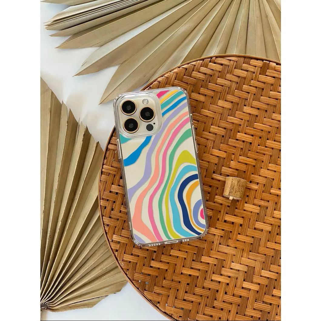 Colorful abstract line clear phone case with an aesthetic vintage design, compatible with iPhone 17 Pro Max, 16, 15, 14, 13, 12, 11, X, XS, XS Max, XR, 7P, 8P, 17E, suitable as a Christmas, Halloween, or Valentine's Day gift, Accessories, Smartphone, Cell