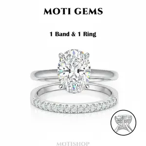 MOTI GEMS 2CT Oval Cut Moissanite Synthetic Hidden Halo Ring for Women D VVS1 Stackable 16 Stones Round Band Lab-Created Hypoallergenic Wedding Engagement Anniversary Gift Fine Jewelry