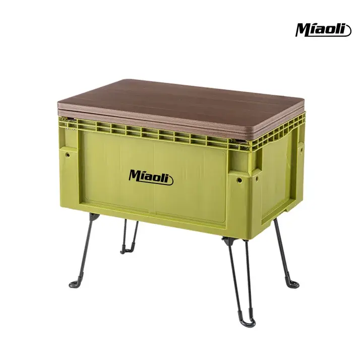 MIAOLI Portable Folding Patio Side Table with Outdoor Storage Bin, Sturdy Plastic Lidded Container & Non-Slip Base, Multi-Purpose Camping Furniture for Garden, Camping, Portable Folding Table