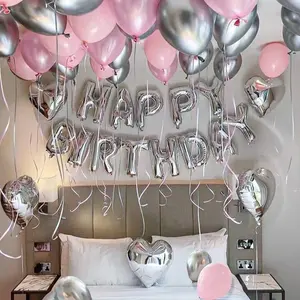 37pcs/Set Pink Birthday Party Decorations, Heart Foil Balloons, Happy Birthday Banner, Reusable Supplies foil balloon party decoration birthday decoration