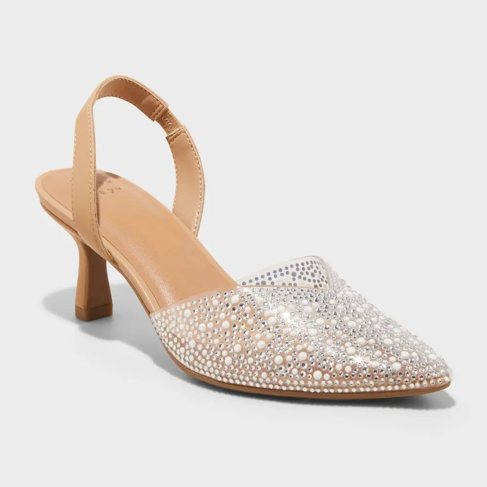 Women's Isabel Embellished Slingback Kitten Pumps - A Women's Isabel Embellished Slingback Kitten Pumps - A