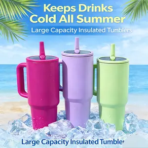 40oz Leakproof Insulated Tumbler with Handle & Flip Straw, Cup Holder Friendly Travel Mug, Keeps Drinks Cold 24H Hot 12H, Large Capacity Stainless Steel Water Bottle for Car Office Travel,Cold Drink Cup for Summer