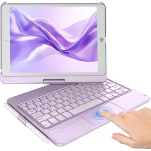Touchpad Keyboard Case for iPad 9th/8th/7th 10.2 inch, Backlit Trackpad Keyboard, 360?Rotatable Case with Pencil Holder for iPad 9th/8th/7th Gen (Light Purple)