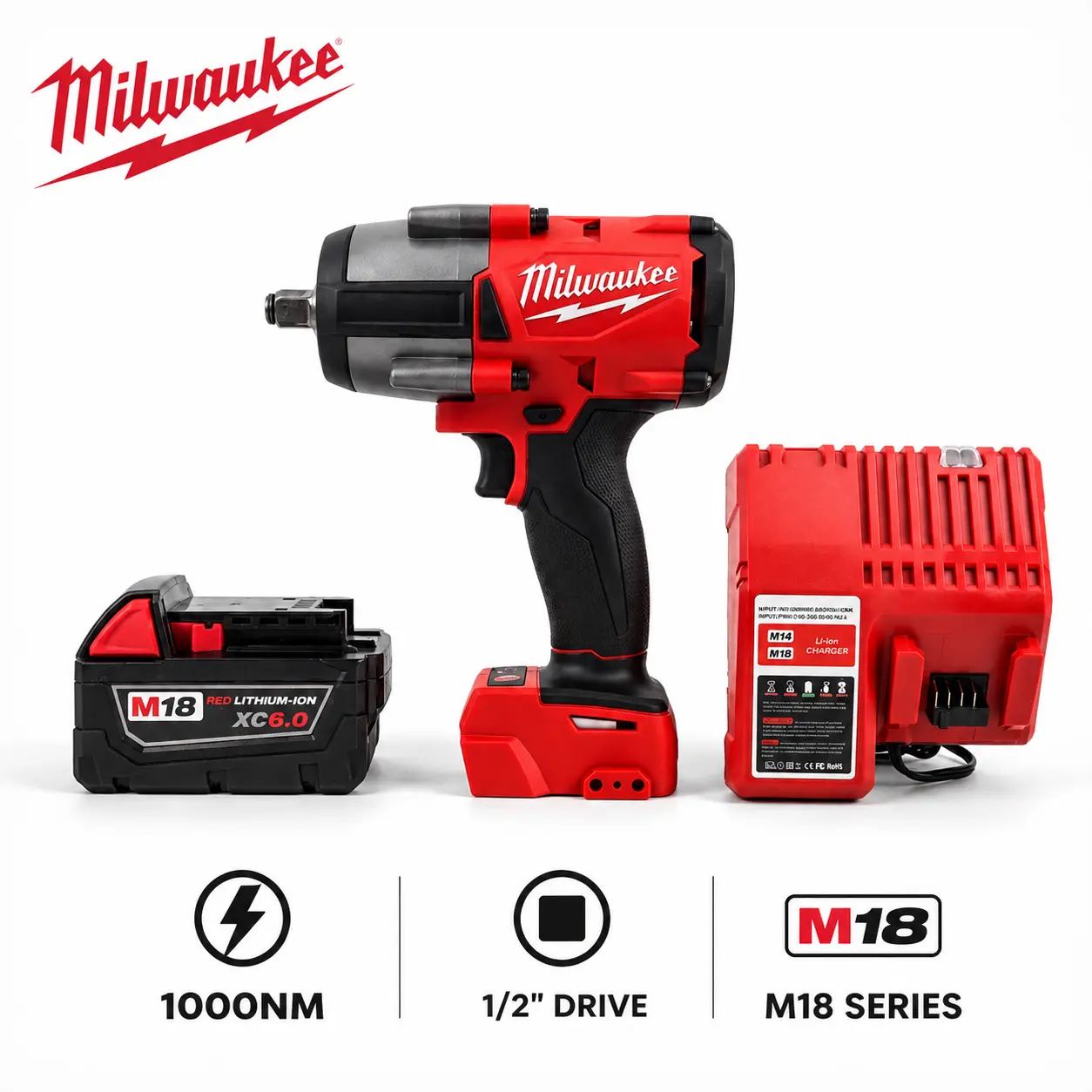 Milwaukee M18 FMTIWF12 18V 1000Nm High Torque Cordless Impact Wrench, 1/2" Brushless Power Tool With 3-Speed Control, Heavy Duty Bolt Removal Tool For Auto Repair, Garage, Construction & Industrial Use