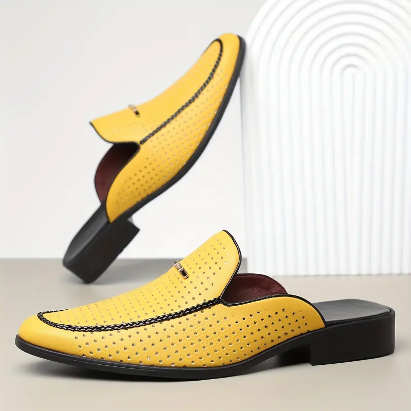Casual Pointed Toe Slides in Solid Color PU Leather, Slip-On All-Season Fashion Footwear for Daily and Casual Wear, Rubber