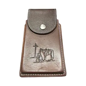 Funda Celular Vaquero de Piel con Oracion del Vaquero Porta Celular Funda Telefono Western Style Leather Phone Holster Praying Cowboy Phone Holder