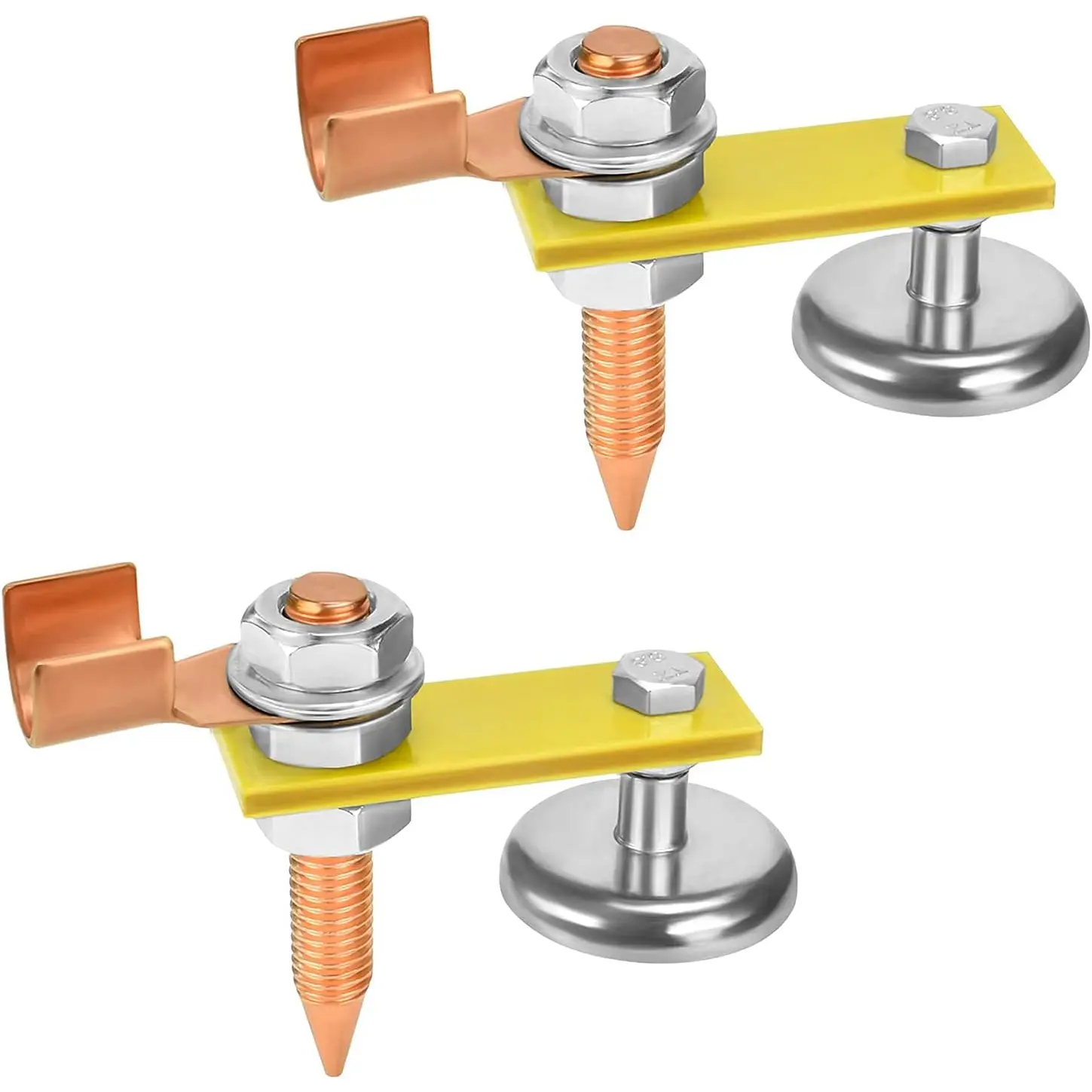 2-Pack Upgrade Double Welding Ground Clamp Tool - Large Suction, Copper Tail, Copper-Plated Iron Rod, Safety Wire, Stable, Durable Welder Accessory for Railings, Flat/Curved Surfaces, Speeds Up Grounding Chores
