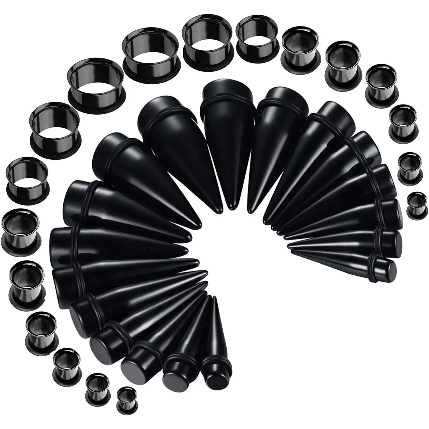 36PC Ear Stretching Kit - 00G-25mm Big Gauges - Surgical Steel Single Flare Tunnels Plugs Solid Acrylic Tapers - Heavy Stretchers Weights Expanders Eyelets - Piercing Jewelry