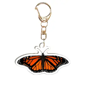 KT Key Chain Creations Realistic Monarch Butterfly Acrylic Keychain - Lobster Clasp, Double-Sided, with 5 Educational Fun Facts Tag for Nature Lovers