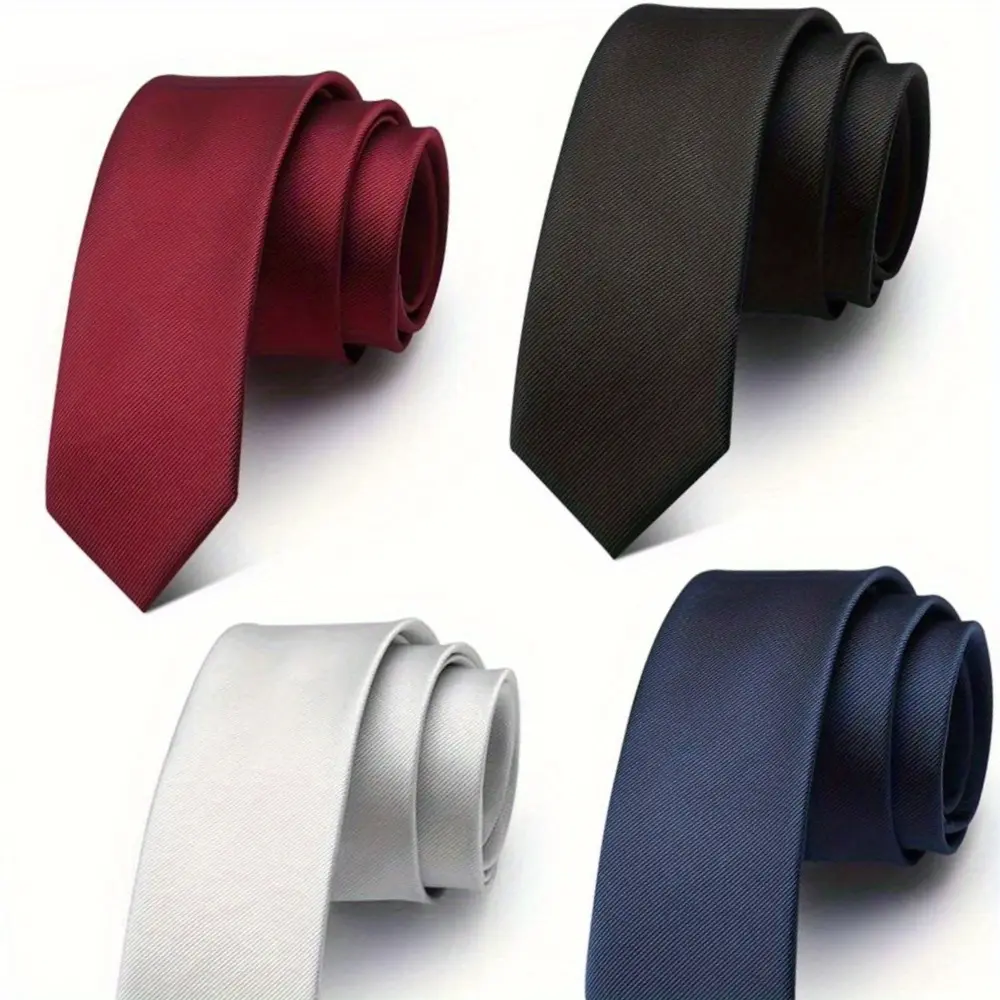 Men's 4-Piece Textured Satin Necktie Set - 2.35 in Slim Solid/Retro Striped Ties, Versatile Accessories for Business Weddings, Includes Bow (Silk/Satin Material)