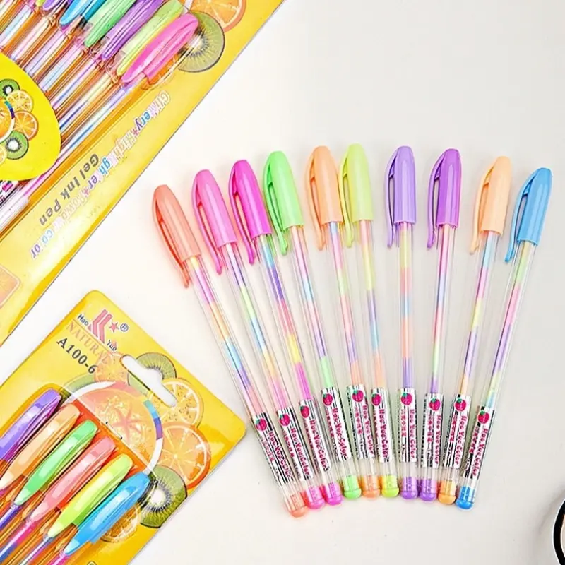 Multi-Color Glitter Gel Pens Set, Fine Tip Rainbow Gradient Pens for Highlighting & Writing, Office & Classroom Use, 6pcs/12pcs