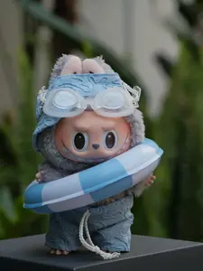 Inspired Doll Summer Outfit for standing doll or labu – Blue Beach Set (Hat + Shorts + Ring + Goggles)