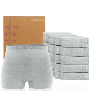 Bamboo Mom Postpartum Disposable Underwear (10ct, pack of 1) High-Waisted Seamless Boyshorts for Moms, Grey, Waist 28"-42", After birth, Postpartum Essentials