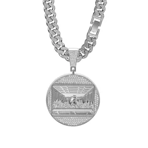 Last Supper Pendant for Men – Gold/Silver Plated Iced CZ Medallion with Cuban Link Chain, 20" Hip-Hop Bling Jewelry Gift