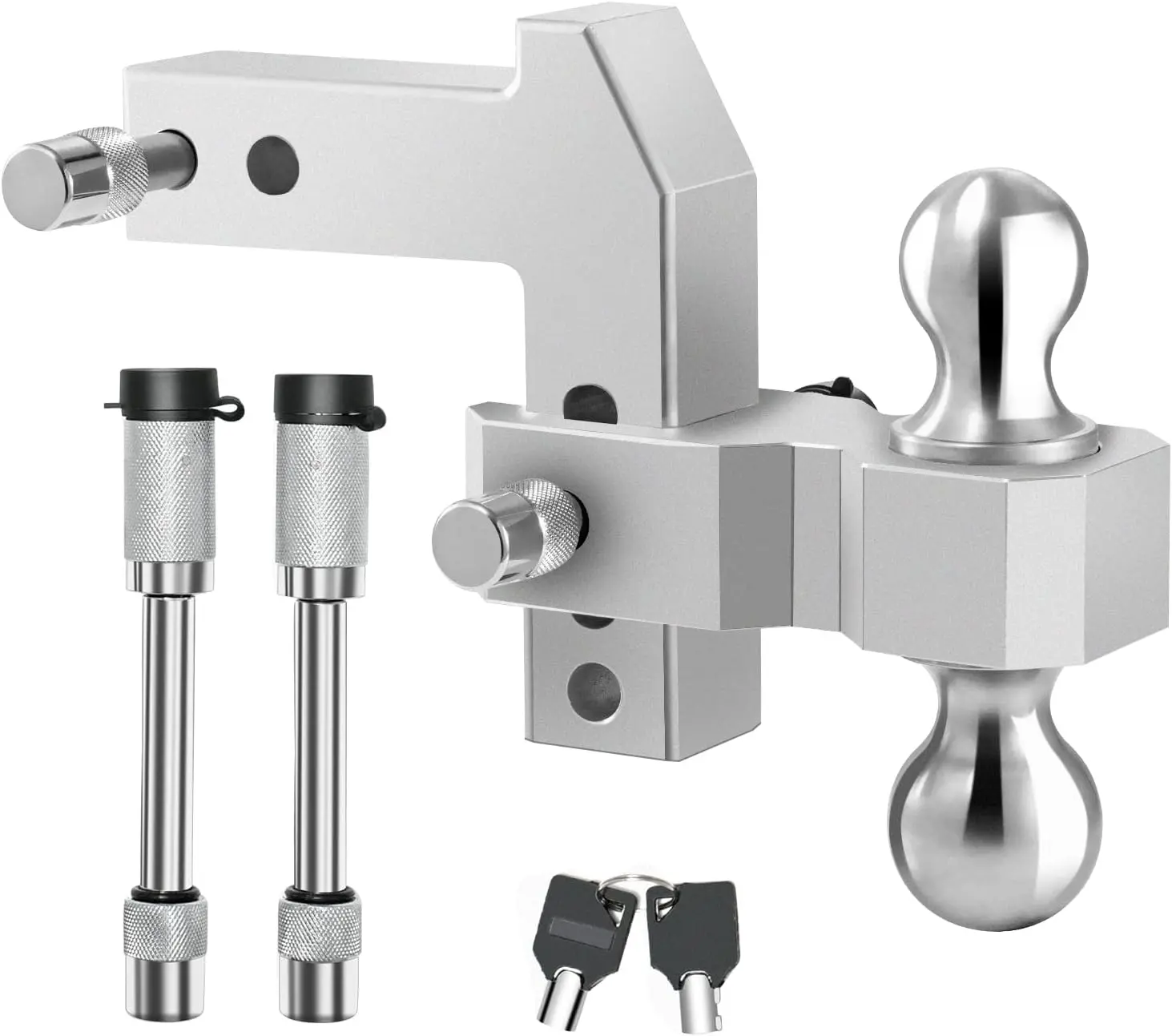 TECSPACE Adjustable Trailer Hitch, 2 Inch Receiver Hitch, 4 Inch Drop/Rise Aluminum Drop Hitch, 20000 LBS GTW Heavy Duty Truck Hitch, Tow Hitch with 2" & 2-5/16" Tow Balls & Double Anti-Theft Locks
