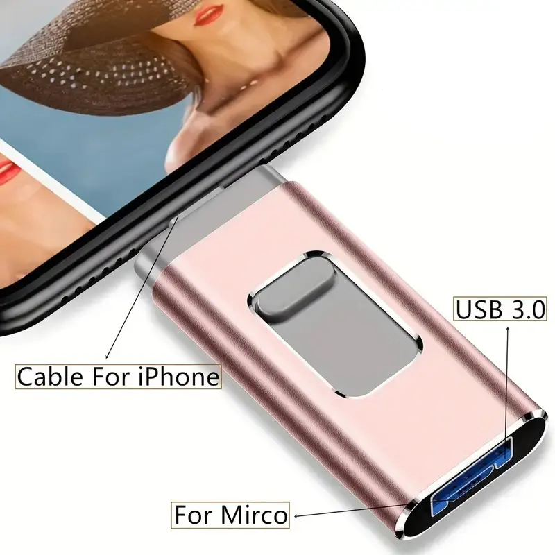 High-Speed Flash Drive, Portable Flash Drive for iPhone & Type-C & Android & PC, USB 3.0 External Drive, Pendrive, 64GB 128GB 256GB 512GB 1TB, Plug and Play, Backup Storage, Christmas Gift for Boyfriend & Husband & Wife
