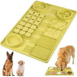 31.5" x 20" Large Multi-Function Dog Food Mat,Silicone Dog Lick Mat, Slow Feeder Mat for Dogs, Pet Mats for Food and Water,Pet Food Mat with Lip to Prevent Spills (Green)