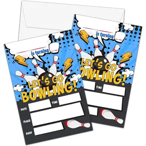 Bowling Birthday Invitations With Envelopes(4" X 6"), 20 Sets Let's Go Bowling Teens Fill-In Birthday Party Personalized Invites For Boys Girls-b03