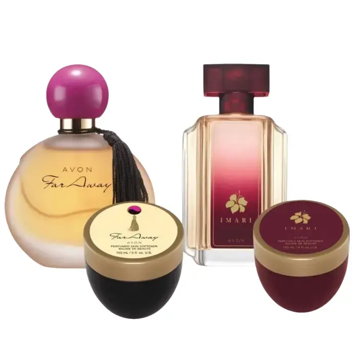 Avon Women's Fragrance Set X4 Far Away & Imari Perfume with Skin Matching Body Creams Gift Set for Women