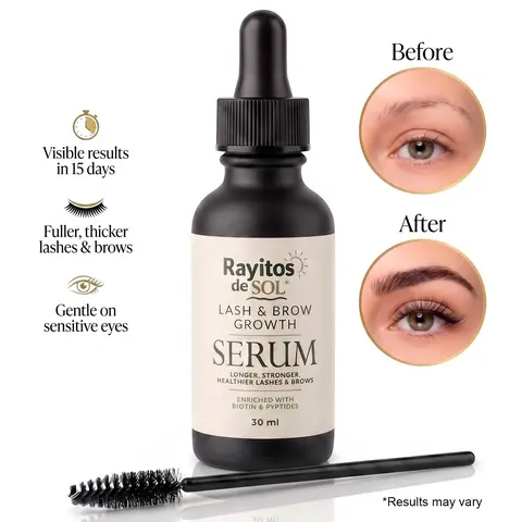 Rayitos de Sol Lash & Brow Growth Serum – Longer, Fuller-Looking Lashes & Brows | Nightly Conditioning Serum with Applicator Brush & Lash Measuring Guide
