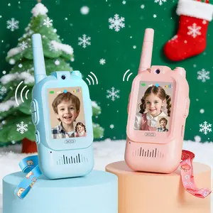 Kids Video Walkie Talkies, Rechargeable 2 Pack Handheld Video Intercom, Indoor Outdoor Toys for Camping Hiking Family Games, Ideal Christmas Gifts for Boys Girls Ages 3-12 (Blue/Pink)