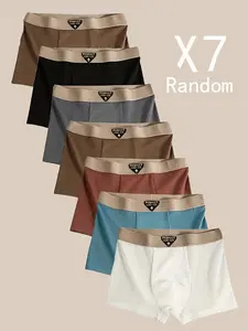Men's Underwear Set Brief, Random Selection of 7 Pieces, Ice Silk Fabric, Breathable & Comfortable, Casual Fitted Classic Plain Design for All Seasons