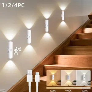 1/2/4 LED Ambient Night Lights with Motion Sensor, USB Rechargeable Wall Mount Design, Adjustable Brightness, Light Dimmable, Modern Style Indoor Lighting for Hallway, Bedside Table, Desk
