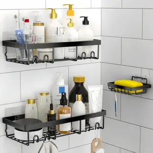 LMMAKE 3-Pack Shower Caddy Basket Shelf with Soap Holder, No Drilling Traceless Adhesive Shower Wall Shelves, Rustproof Black Bathroom Shower Storage Organizer