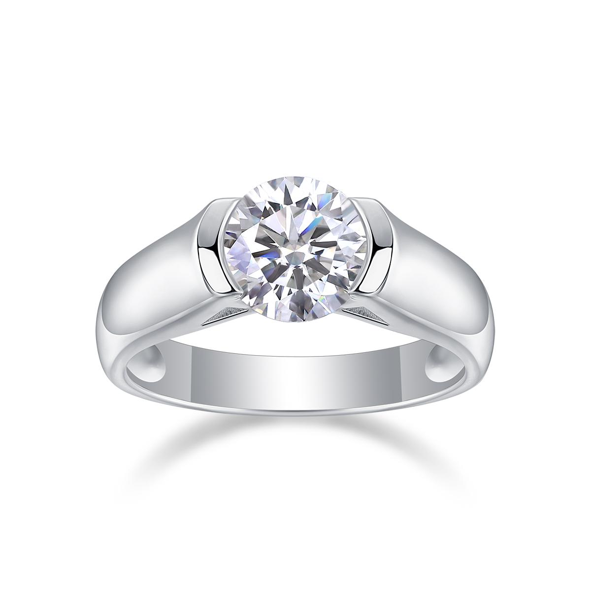 Classic semi-bezel 2-carat Moissanite ring, crafted from 925 silver plated with platinum, can be used as an engagement ring, wedding ring, date ring, everyday wear ring, Hypoallergenic ring，or birthday gift.