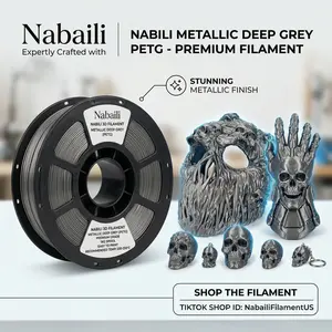 Nabaili PETG BASIC Metallic Dark Grey 3D Printer Filament 1.75mm 1KG Neatly Wound for FDM Printers Dimensional Accuracy +/- 0.02mm 2.2lbs Spool #JSSH