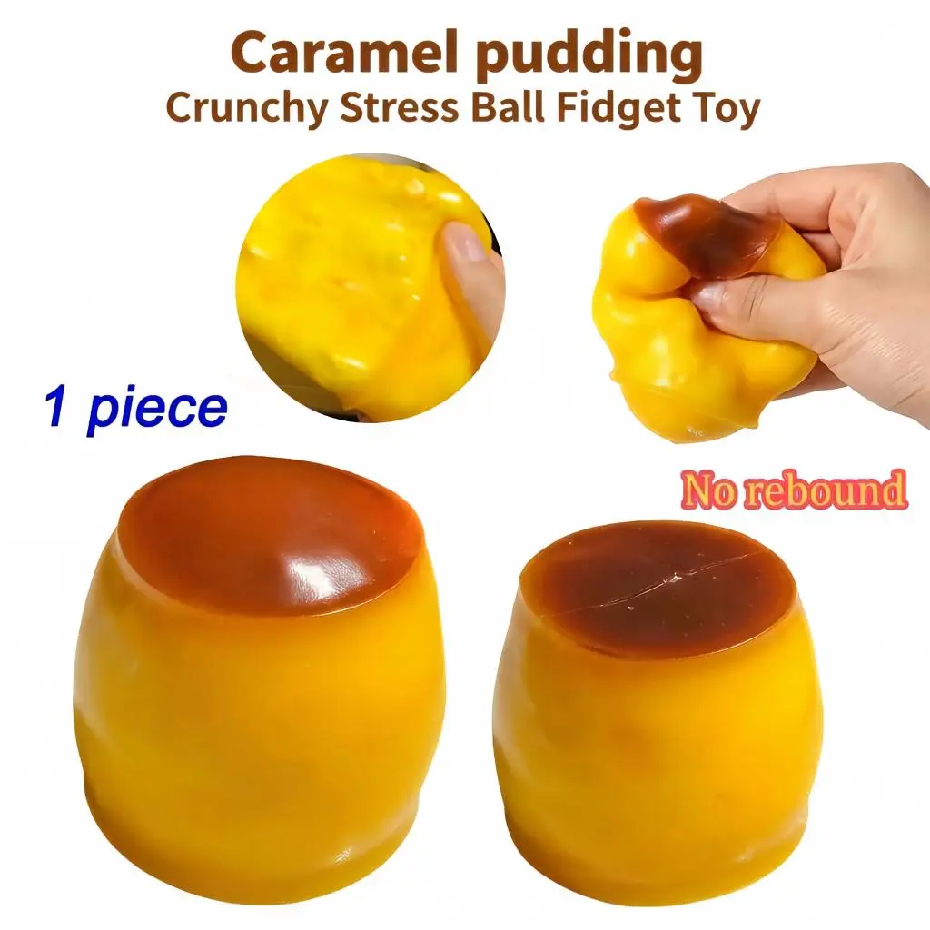 [US Stock] Handmade Taba Squishy Squeeze Toy Caramel Pudding | Non Rebound Silicone Dessert With Crunchy Bead Fillings | Ultimate ASMR Sensory Stress Ball For Anxiety Relief | Realistic Food Office Desk Fidget Tool ADHD Focus Toy For Adults Therapy