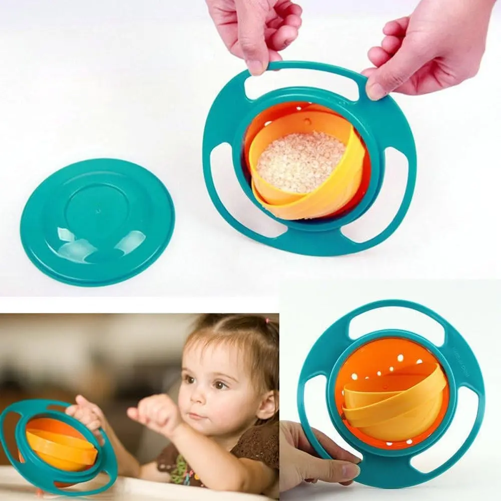 Bowl, 360 Degree Rotating Anti-Spill Gyroscope Bowl with Lid, Suitable for Toddlers, Infants, Kids, Baby Feeding Supplies, Meals, Drinking Feeding Supplies, Rotating Feeding Bowls