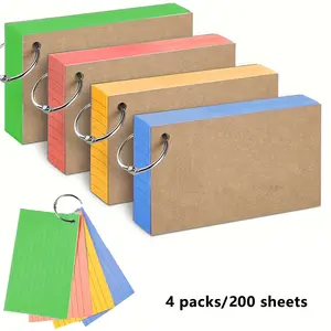 4 Pack/200 Sheets Colorful Index Sticky Notes, Index Tabs, Index Card Packs, 3x5 Inch Ring Flash Cards, Double Sided Lined Notebook Paper with Lines For Writing for Learning, Memory Retention & Study Aid