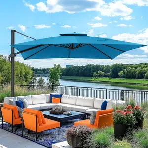 10’ x 10’ Patio Cantilever Sun Umbrella – Upgraded Enhanced Version – 360° Rotation & 5 Adjustment Angles – Aluminum Pool Parasol Square Outdoor Sun Umbrella for Courtyard, Garden, Terrace, Pool