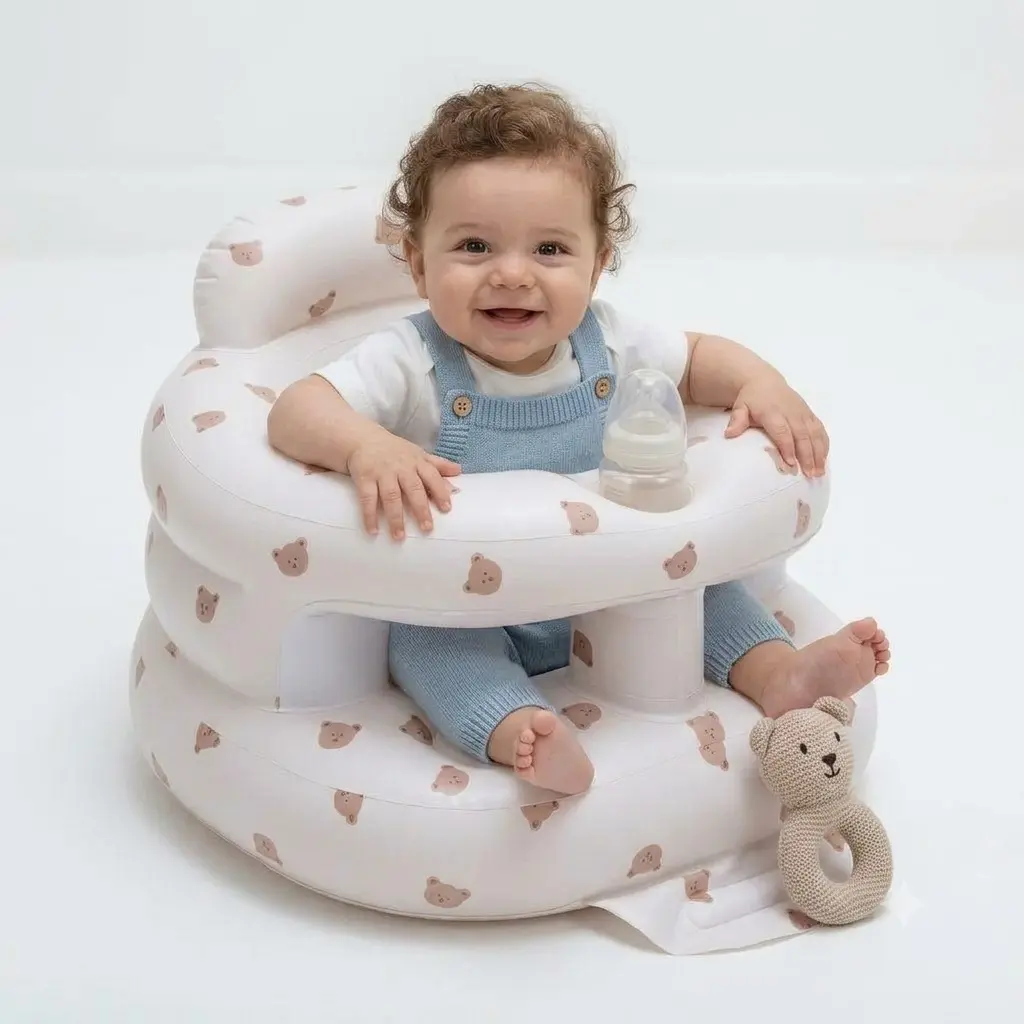 Inflatable Baby Floor Seat, Durable PVC Sit-Up Chair for Babies 3-36 Months with Built-in Pump, Ergonomic & Anti-Rollover Design, Portable for Travel