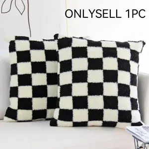 Classic Multicolor Checkerboard Plaid Lamb Wool Throw Pillow Cover for Living Room Sofa Cushion Cover Geometric Plush Pillow Lumbar Pillow