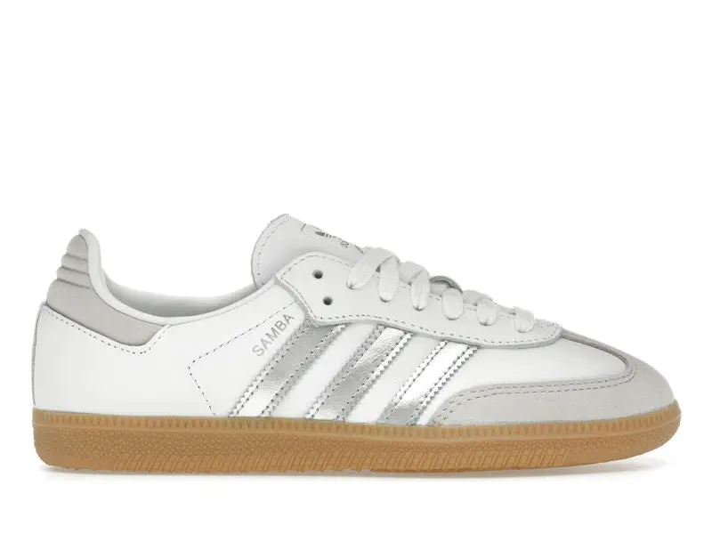 adidas Samba OG White Silver Metallic Grey Women's Perfect Casual Daily Lifestyle Sneaker Fashion Footwear Gym Walking Shoe Running Sneaker Girl