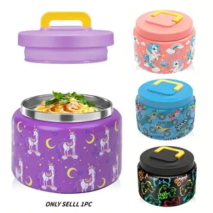 Cute Cartoon 8 oz Lunch Soup Thermos, Leakproof Insulated Lunchbox, 1 Count Insulated Portable Thermal Soup Container and Bento Food Storage Box with Lid for School and Travel Thermal Lunch Boxes (No Spoon Included)