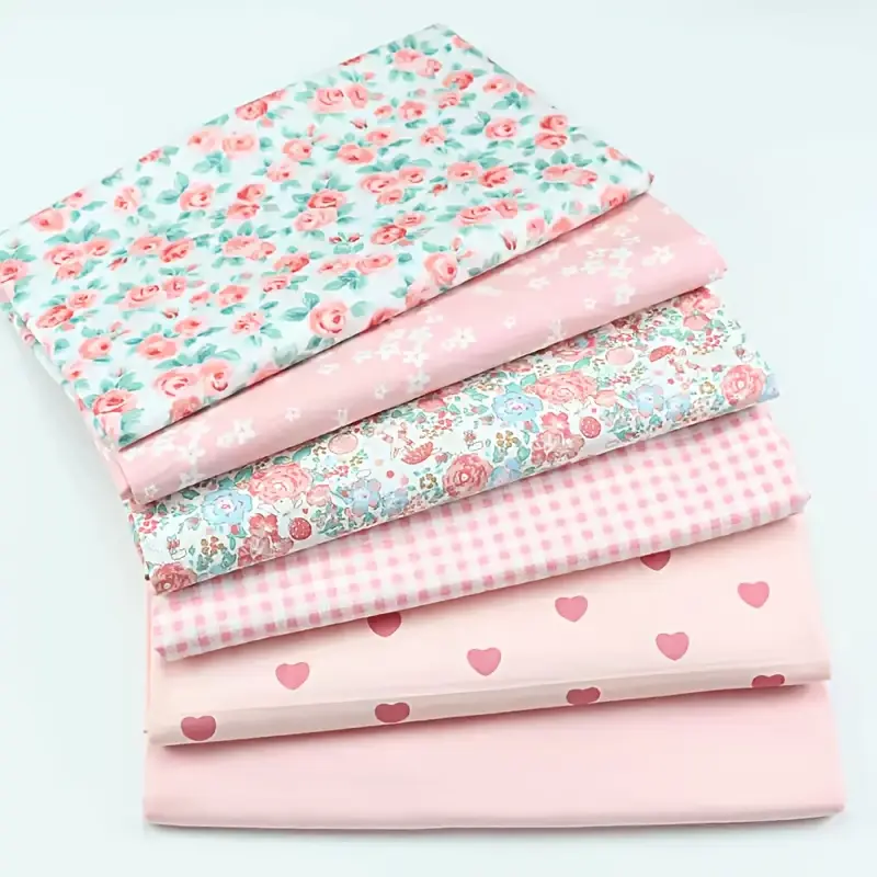 6pcs of 40cm X 40cm / 15.75inch X 15.75inch Pink Series Pure Cotton Printed Fabric, Soft Smooth Fabric, Floral Pattern, DIY Fabric Pieces, Country Floral Heart Design Twill Fabric, Quilting Patchwork Set, Sewing Scrapbook DIY Fabric