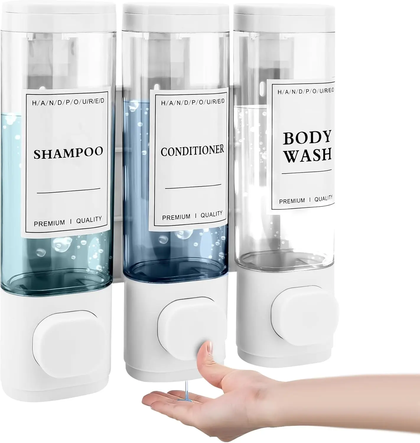 Shampoo and Conditioner Dispenser, Shower Soap Dispenser Wall Mounted 3 Chamber 300ml, Refillable Hand Soap Dispensers, Body Wash Dispenser for Bathroom Kitchen Hotel Home (White)
