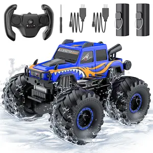 RC Monster Truck Waterproof 1/18 All Terrain 2.4GHz Fast 4X4 Amphibious Christmas Gift for Boys Kids 6+ Blue 40-Min Playtime USB Rechargeable 4WD Off-Road Fun