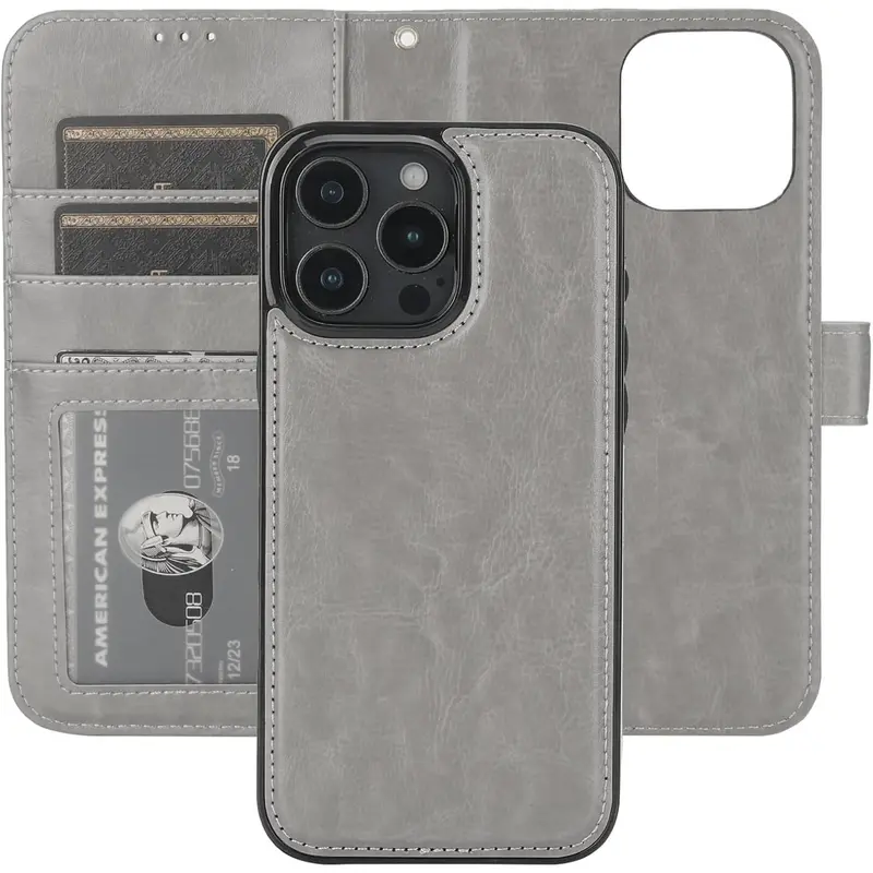 Detachable Wallet Case for  16 Pro Max RFID Blocking Card Slots Holder  PU Leather  Kickstand Shockproof Wrist Strap Removable Flip Protective Cover 5G 6.9 inch (Grey)