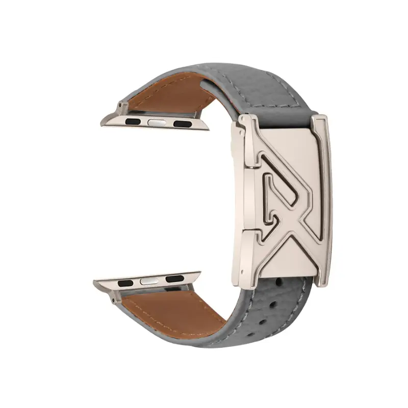 Fashionable Leather Watch Strap, Watch Bracelet, Litchi-Pattern Texture, Smooth Silver Color Letter-Engraved Clasp, All Seasons Accessory