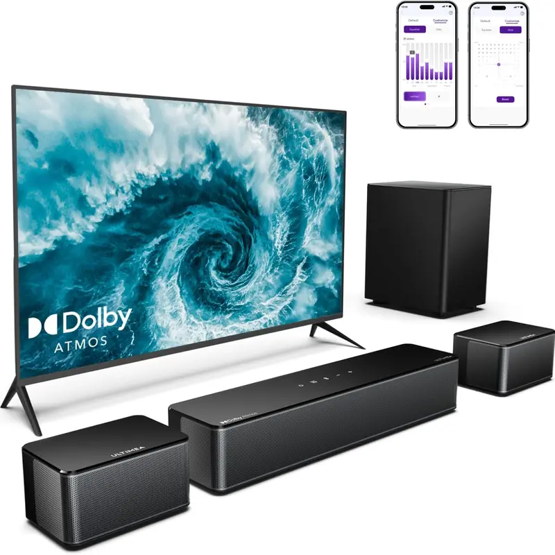 ULTIMEA 5.1 Sound Bar with Dolby Atmos, 410W Surround Sound System for TV, 3D Sound Bars for Smart TV with Subwoofer, Adjustable Surround and Bass, Home Audio Soundbars for TV, HDMI eARC, Poseidon M4T#SummerVibes