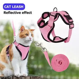 Adjustable Cat Leash Set To Prevent Unhooking. Cat Leash and Lead Set with Cat Leash for Outdoor Walking and Training. Reflective Strip Harness Safety Harness