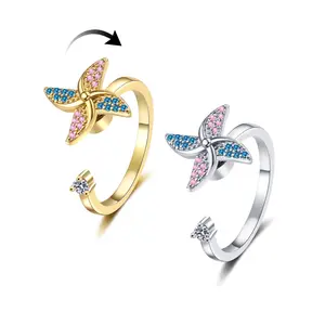 Rotating Windmill Ring Unique Open Design Stress Relief Adjustable Fit for Women Girls Perfect Holiday Gift close friend fashion